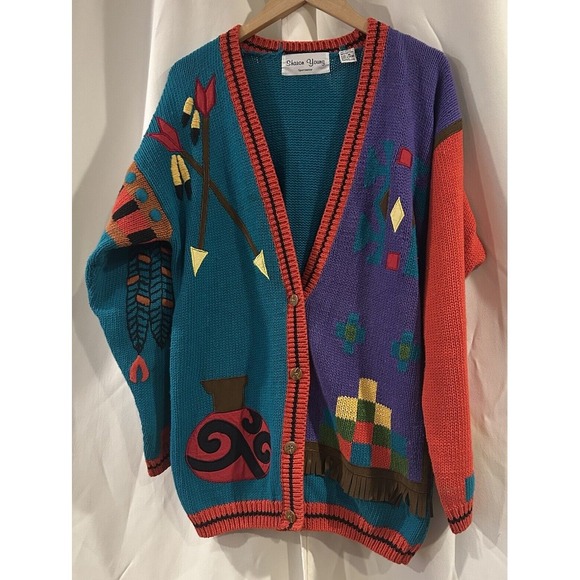 Vintage Southwestern‎ Native American theme Cardigan Sweater Sharon Young Medium - Picture 2 of 6